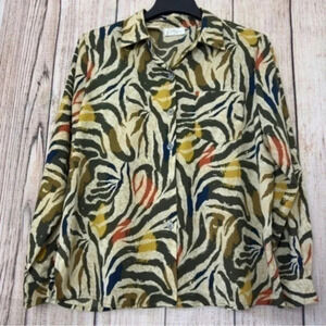 Vintage Kathy Che womens zebra print Womens button up tops size 14
